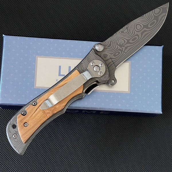 Liome Tactical Folding Knife with Damascus Grip for Outdoor Survival and EDC