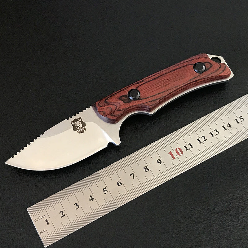 Liome Tactical Knife with Fixed Blade and Premium Wood Grip for Outdoor Use