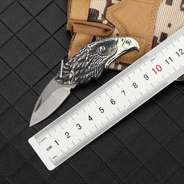Outdoor Defense Folding Knife with Eagle Design for Keychain EDC Use