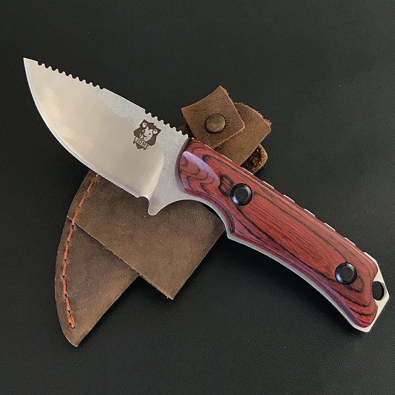 Liome Tactical Knife with Fixed Blade and Premium Wood Grip for Outdoor Use