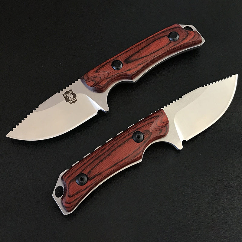 Liome Tactical Knife with Fixed Blade and Premium Wood Grip for Outdoor Use