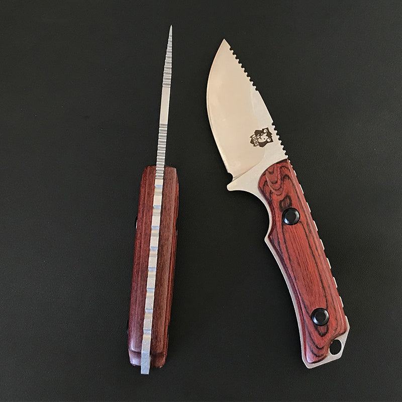 Liome Tactical Knife with Fixed Blade and Premium Wood Grip for Outdoor Use