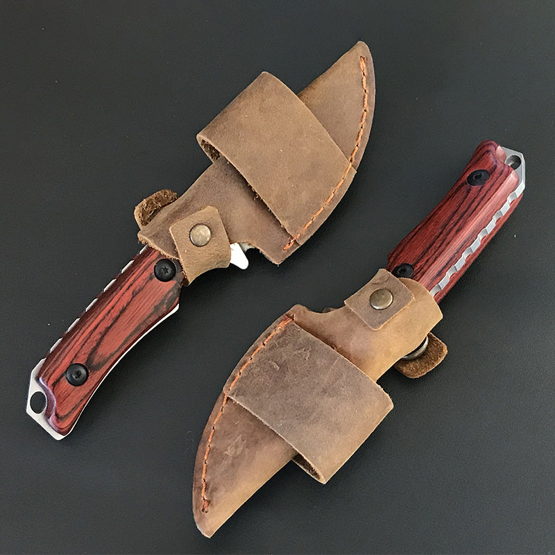 Liome Tactical Knife with Fixed Blade and Premium Wood Grip for Outdoor Use