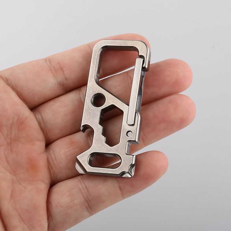 Titanium Keychain Multi Tool with Carabiner and Key Ring for Outdoor Gear