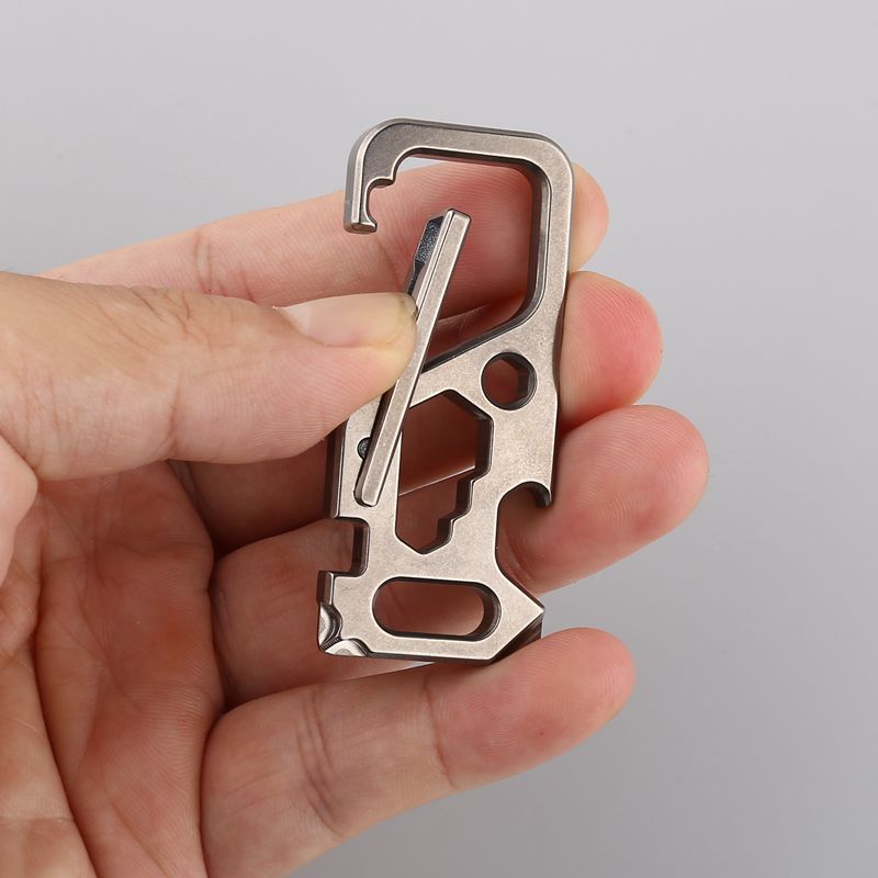 Titanium Keychain Multi Tool with Carabiner and Key Ring for Outdoor Gear