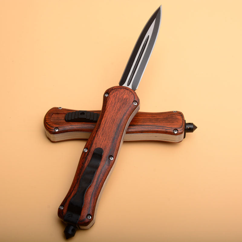 EDC Camping Knife with Wood Handle and Tactical Blade for Emergency Situations