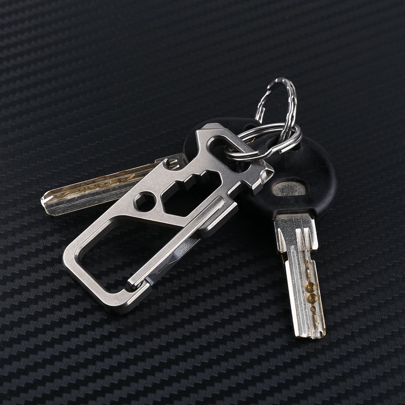 Titanium Keychain Multi Tool with Carabiner and Key Ring for Outdoor Gear