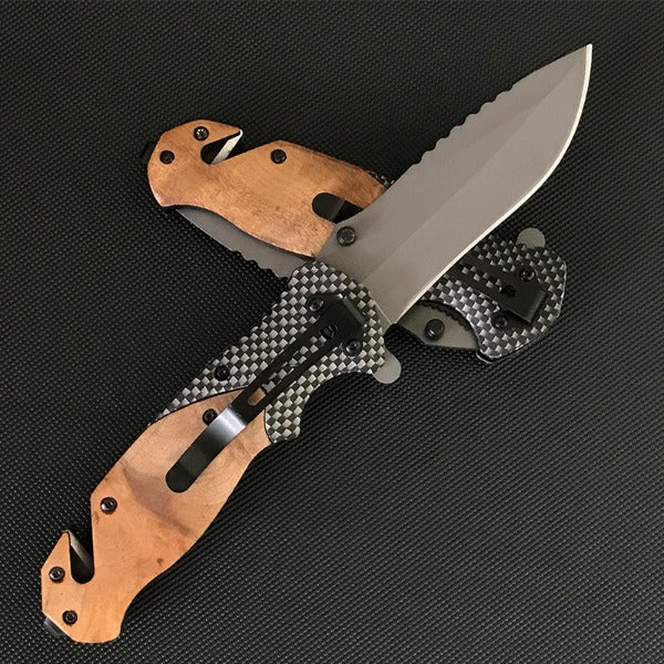 Liome X50 Tactical Folding Blade Knife with Wood Grip for Survival and Camping