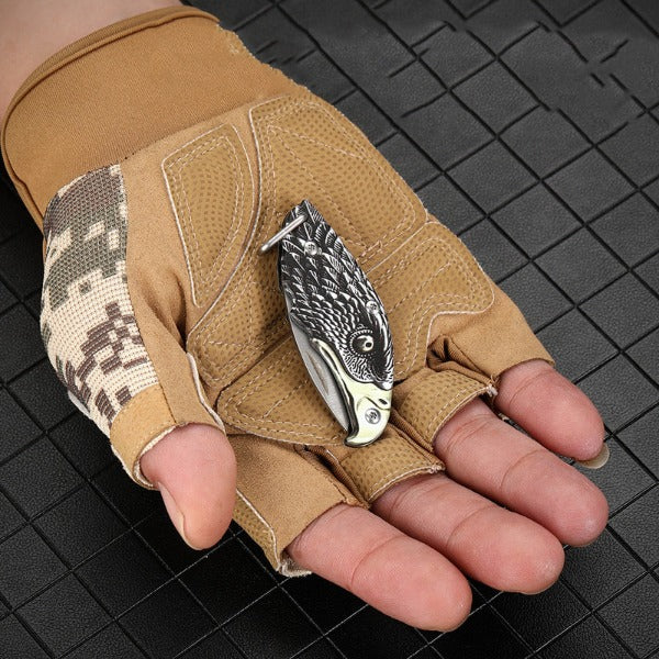 Outdoor Defense Folding Knife with Eagle Design for Keychain EDC Use