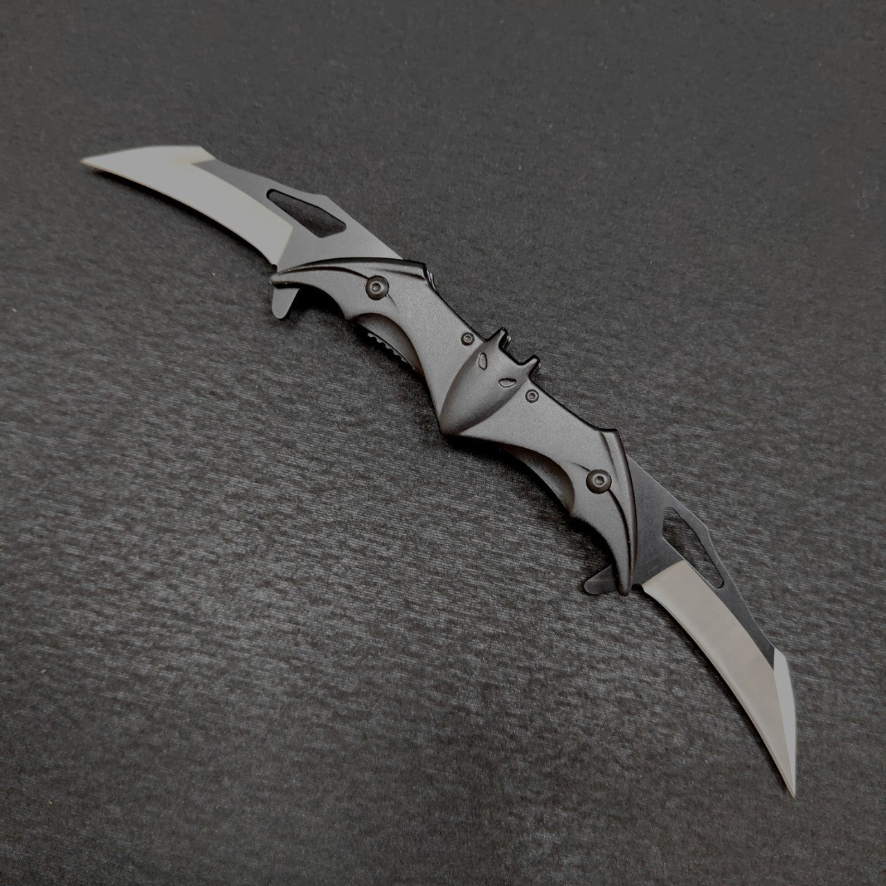 Double Blade Steel Knife with Bat Inspired Design