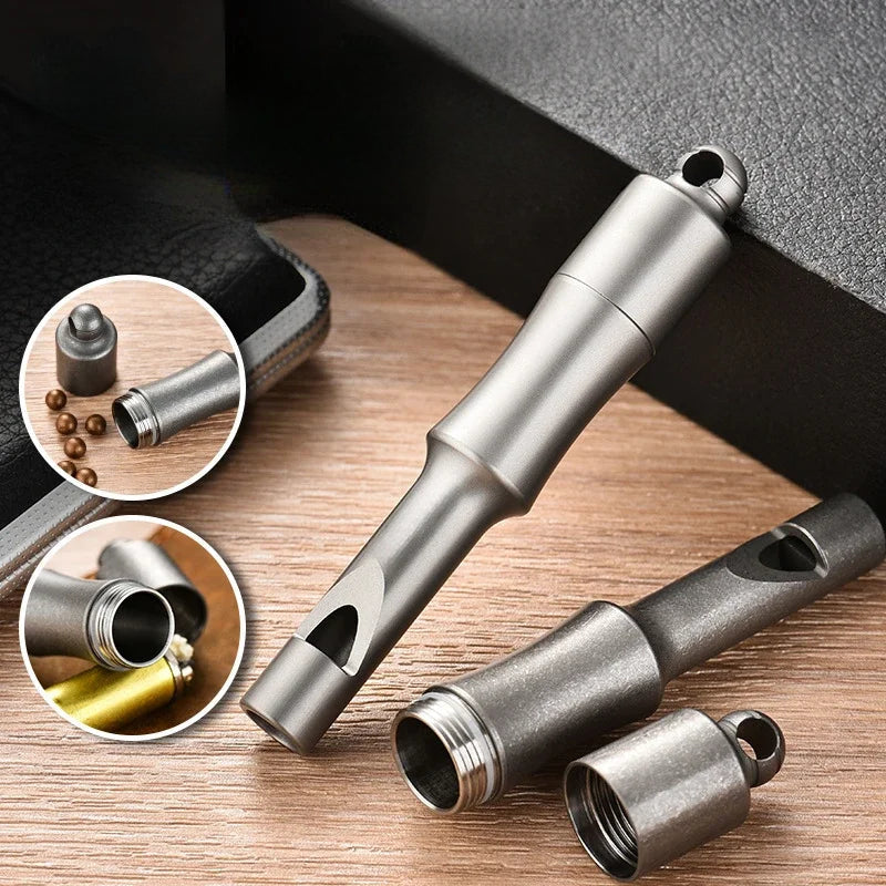 Titanium Waterproof Emergency Whistle with Storage for Multi-function Outdoor Use