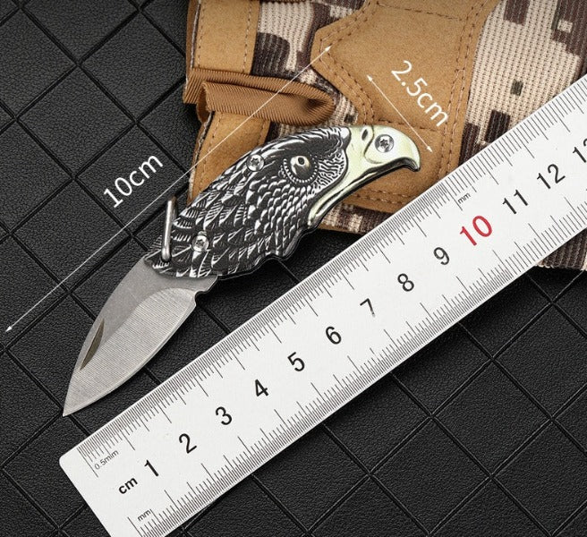 Outdoor Defense Folding Knife with Eagle Design for Keychain EDC Use
