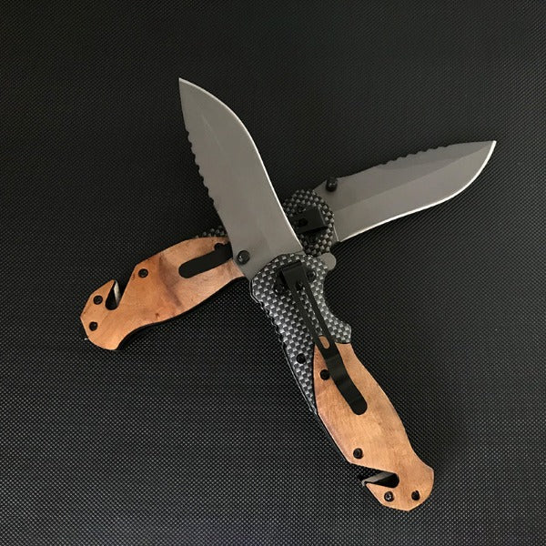 Liome X50 Tactical Folding Blade Knife with Wood Grip for Survival and Camping