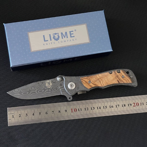 Liome Tactical Folding Knife with Damascus Grip for Outdoor Survival and EDC