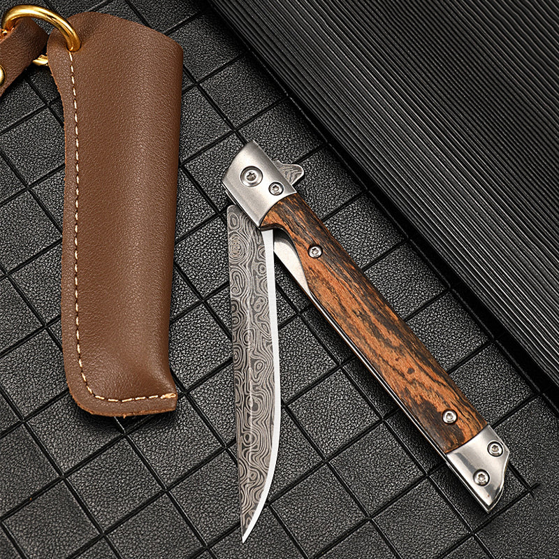 Outdoor Damascus Folding Knife with Stylish Wood Handle