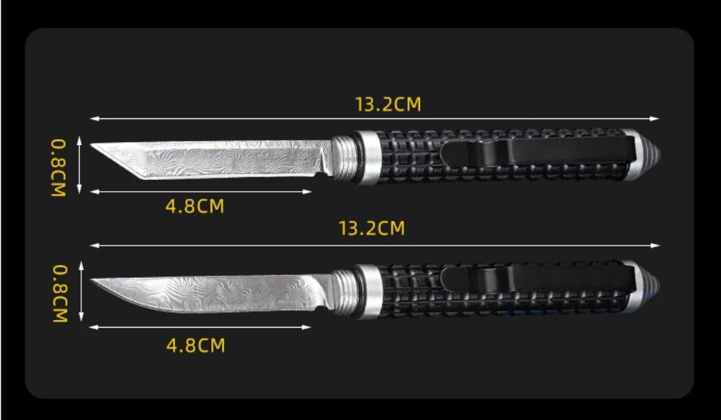 Wilderness Survival Mini Knife with Damascus Blade and Multifunctional Features