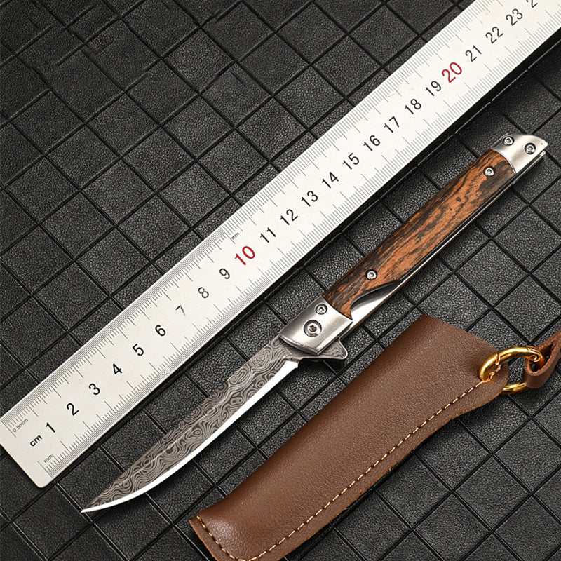Outdoor Damascus Folding Knife with Stylish Wood Handle