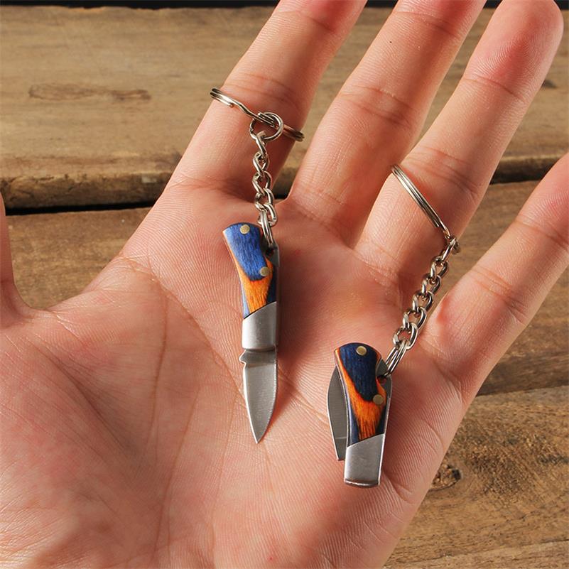 Small Wooden Handle Folding Knife for Keychain Carry