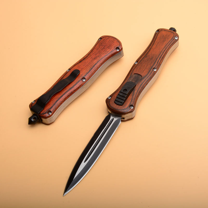 EDC Camping Knife with Wood Handle and Tactical Blade for Emergency Situations