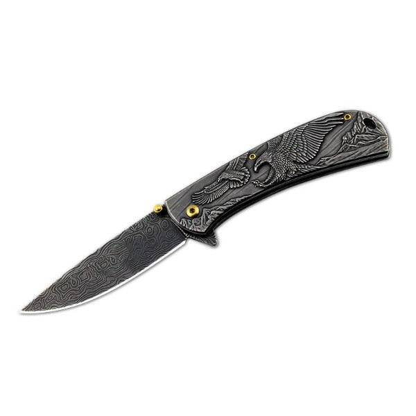 Sheep Eagle and Horse Pattern Handle Folding Knife for Hunting and Outdoor Use