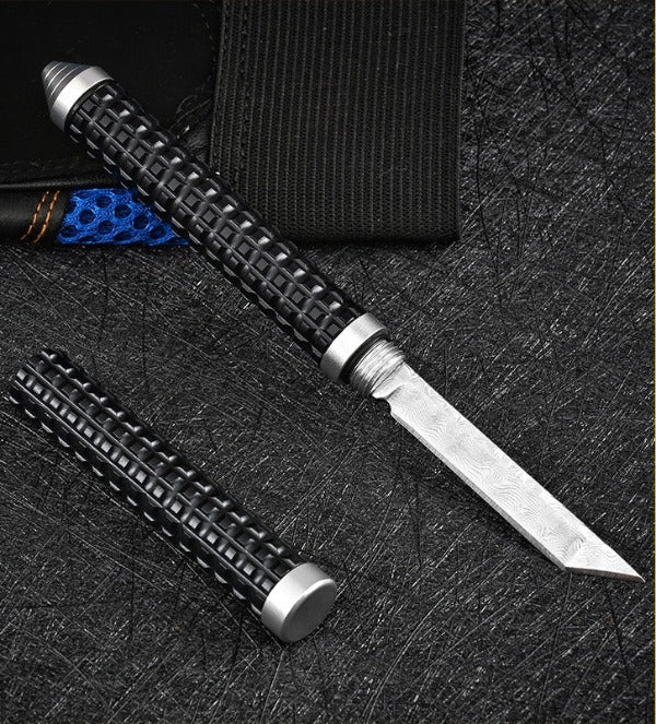 Wilderness Survival Mini Knife with Damascus Blade and Multifunctional Features
