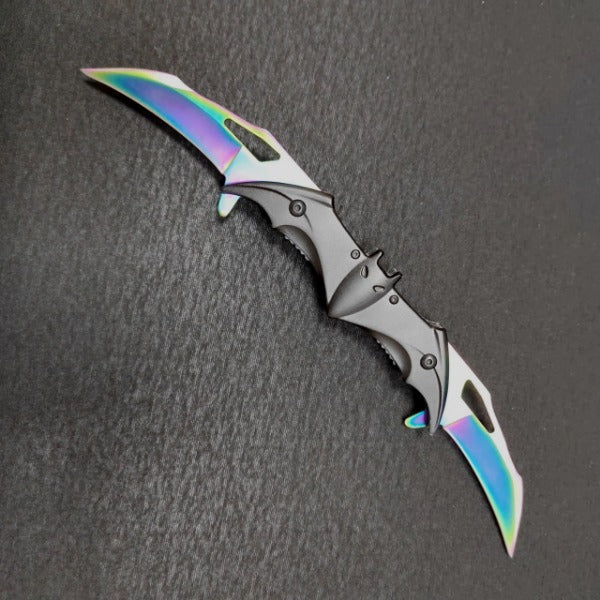 Double Blade Steel Knife with Bat Inspired Design