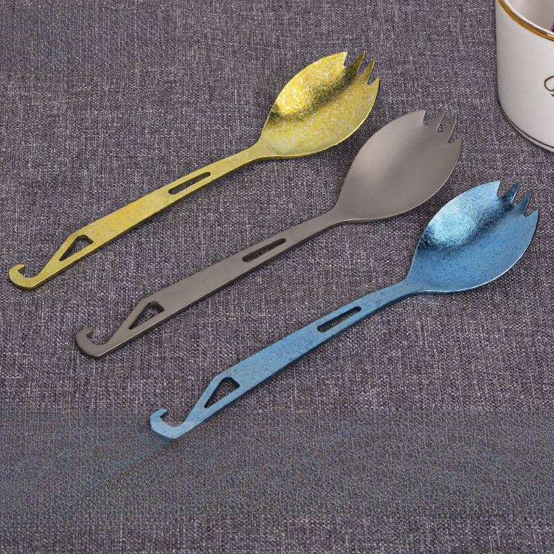Multi-Functional Titanium Spork with Built-in Bottle Opener for Outdoor Use