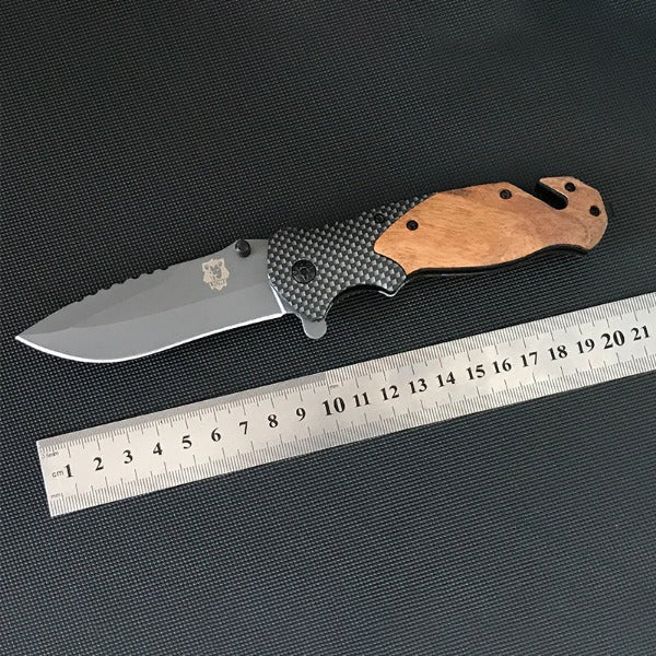 Liome X50 Tactical Folding Blade Knife with Wood Grip for Survival and Camping