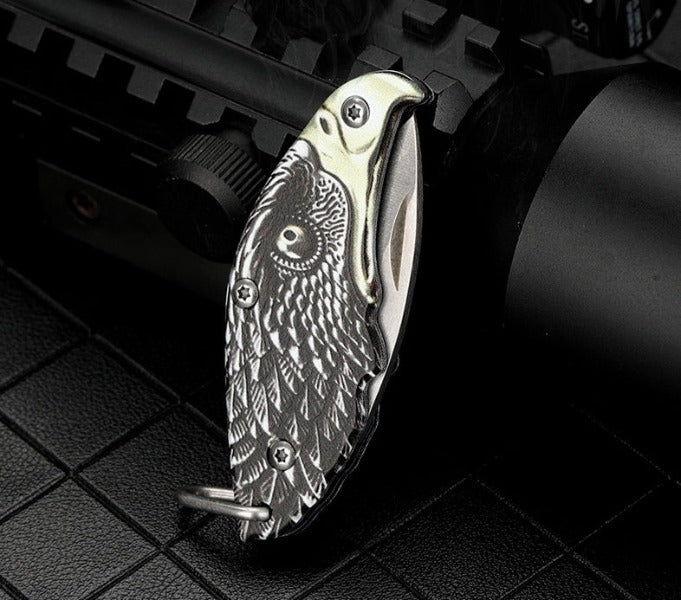 Outdoor Defense Folding Knife with Eagle Design for Keychain EDC Use
