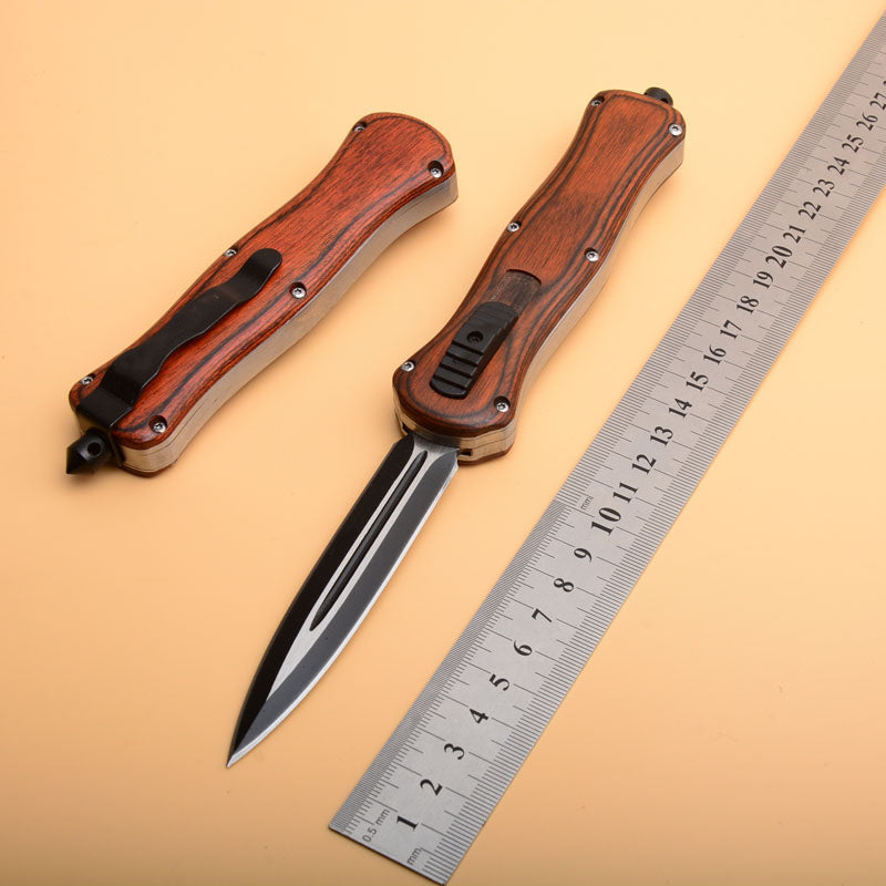 EDC Camping Knife with Wood Handle and Tactical Blade for Emergency Situations