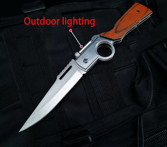 AK47-Themed Folding Knife with Elegant Wood Grain Handle