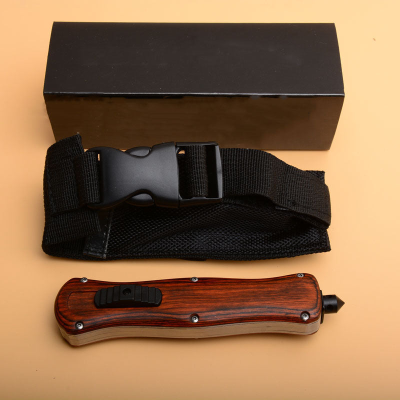 EDC Camping Knife with Wood Handle and Tactical Blade for Emergency Situations