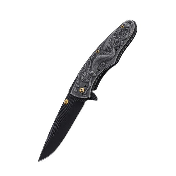 Pocket EDC Knife with Mermaid Handle for Camping and Outdoor Hunting Use