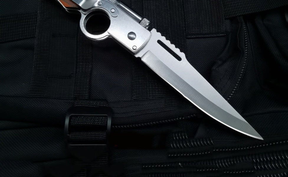 AK47-Themed Folding Knife with Elegant Wood Grain Handle