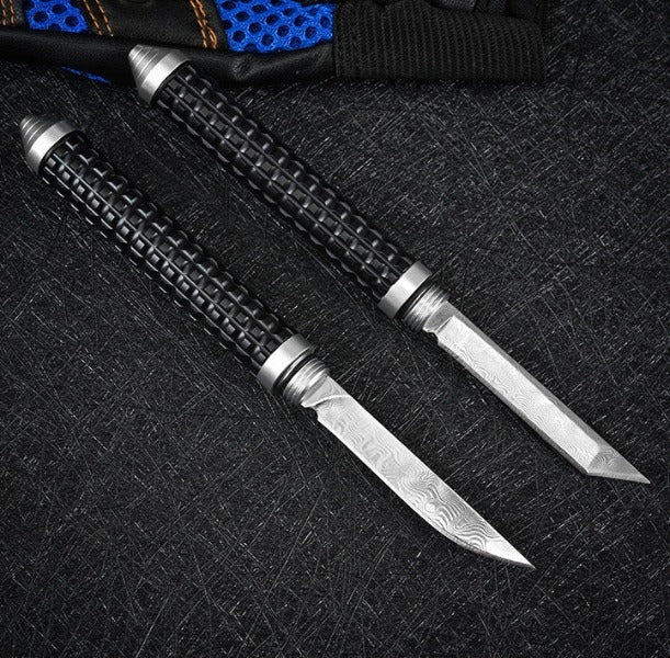 Wilderness Survival Mini Knife with Damascus Blade and Multifunctional Features