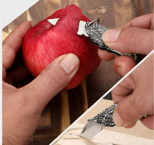 Outdoor Defense Folding Knife with Eagle Design for Keychain EDC Use