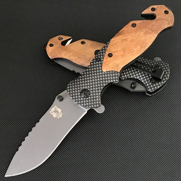 Liome X50 Tactical Folding Blade Knife with Wood Grip for Survival and Camping