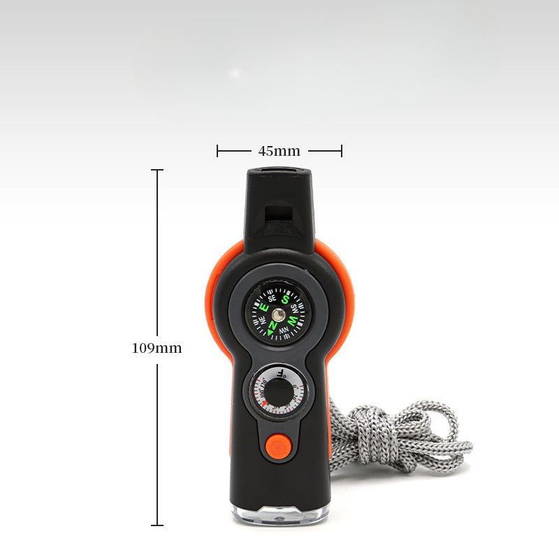 7-in-1 Outdoor MultiWhistle with Survival Features LED Compass and Thermometer