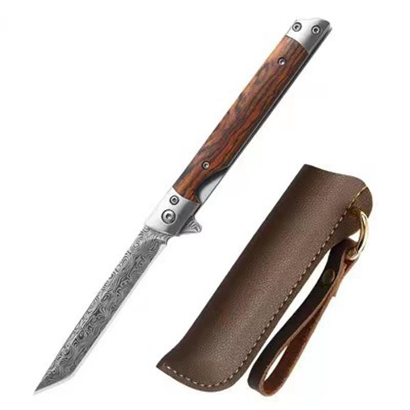 Outdoor Damascus Folding Knife with Stylish Wood Handle
