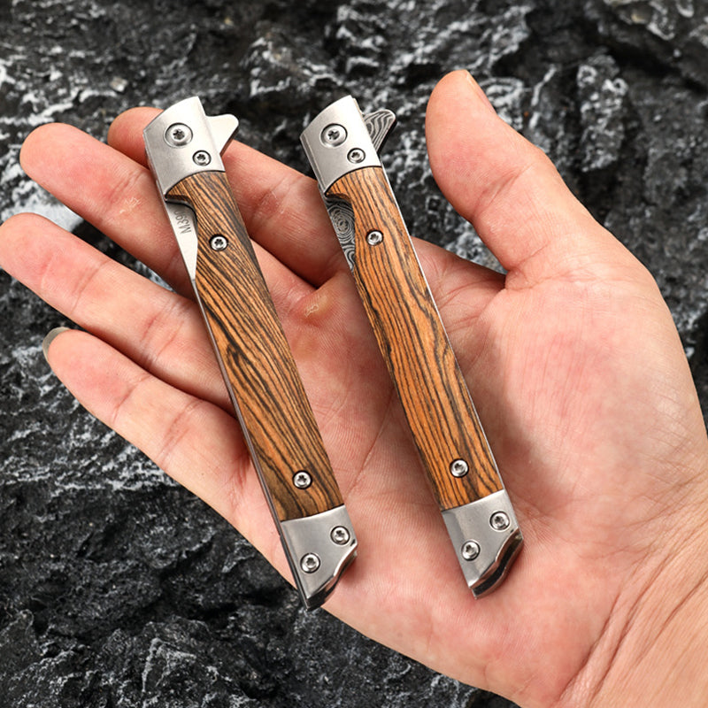 Outdoor Damascus Folding Knife with Stylish Wood Handle