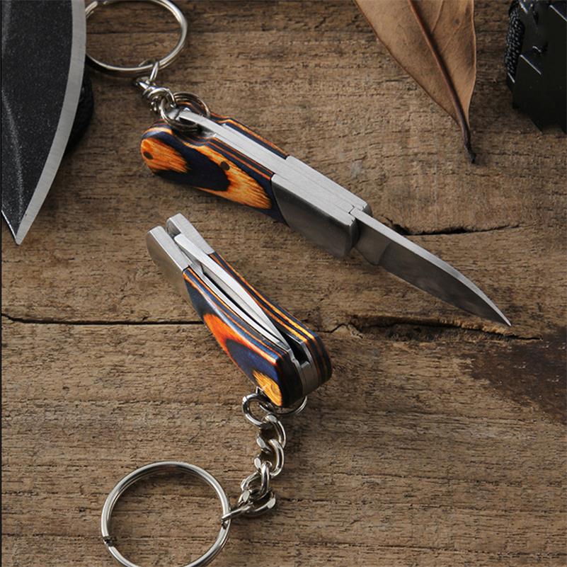 Small Wooden Handle Folding Knife for Keychain Carry