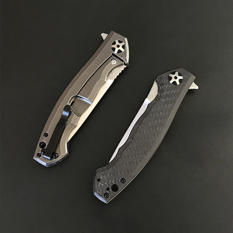 High-Performance Folding Knife with Carbon Fiber and Titanium Blade