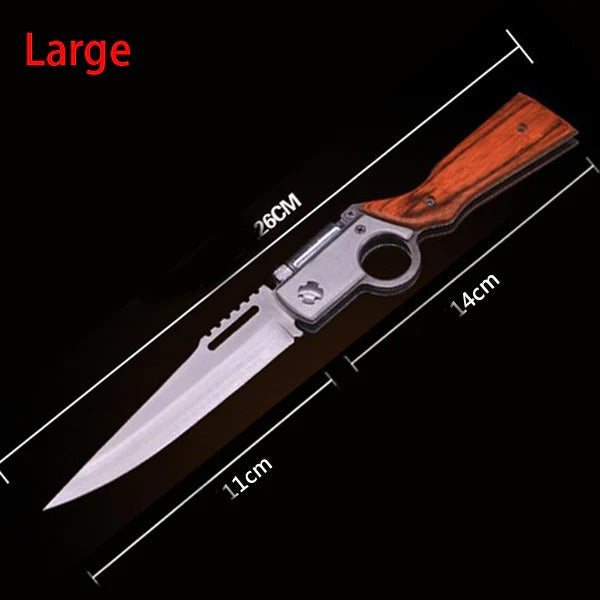 AK47-Themed Folding Knife with Elegant Wood Grain Handle