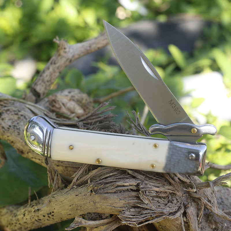 Folding Tactical Knife with Beef Bone Grip for Camping and Outdoor Use
