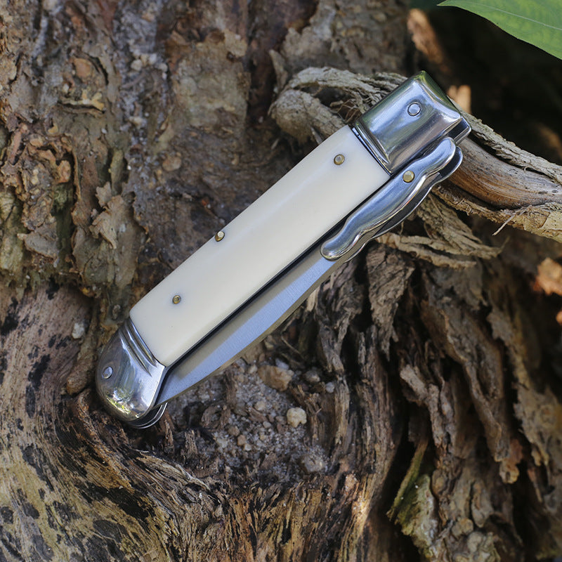 Folding Tactical Knife with Beef Bone Grip for Camping and Outdoor Use