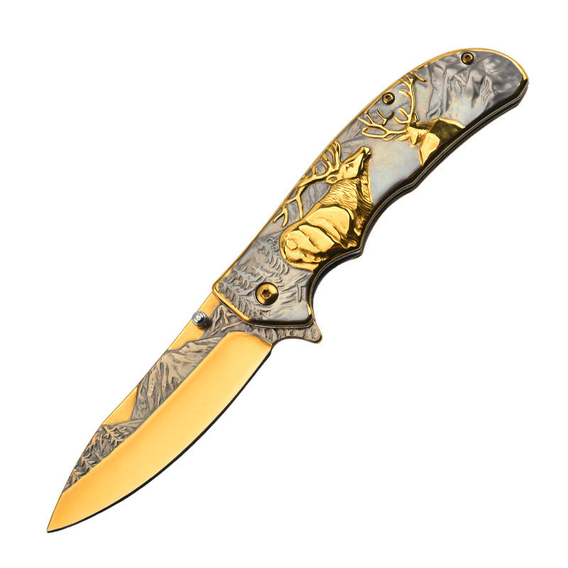 Deer Pattern Folding Knife for Tactical Outdoor Defense and Everyday Carry