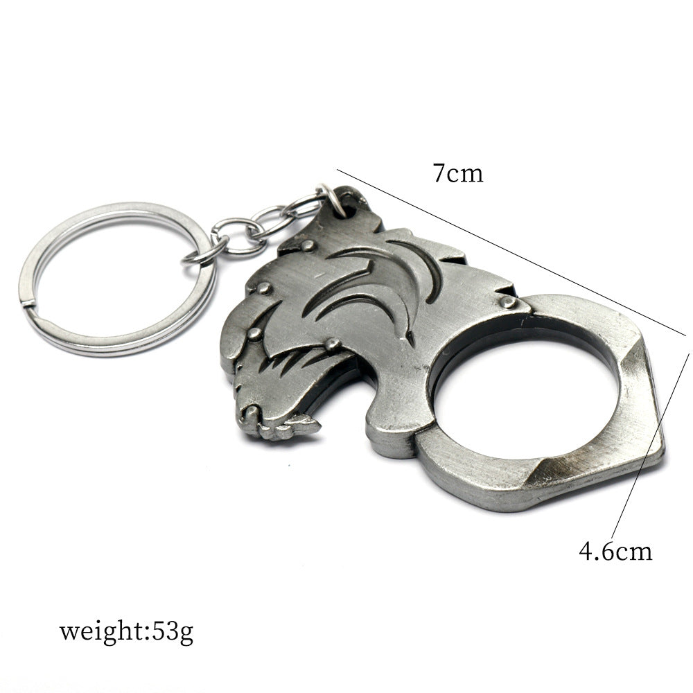 Knuckle Duster Self-defense Keychain Featuring Tiger Head