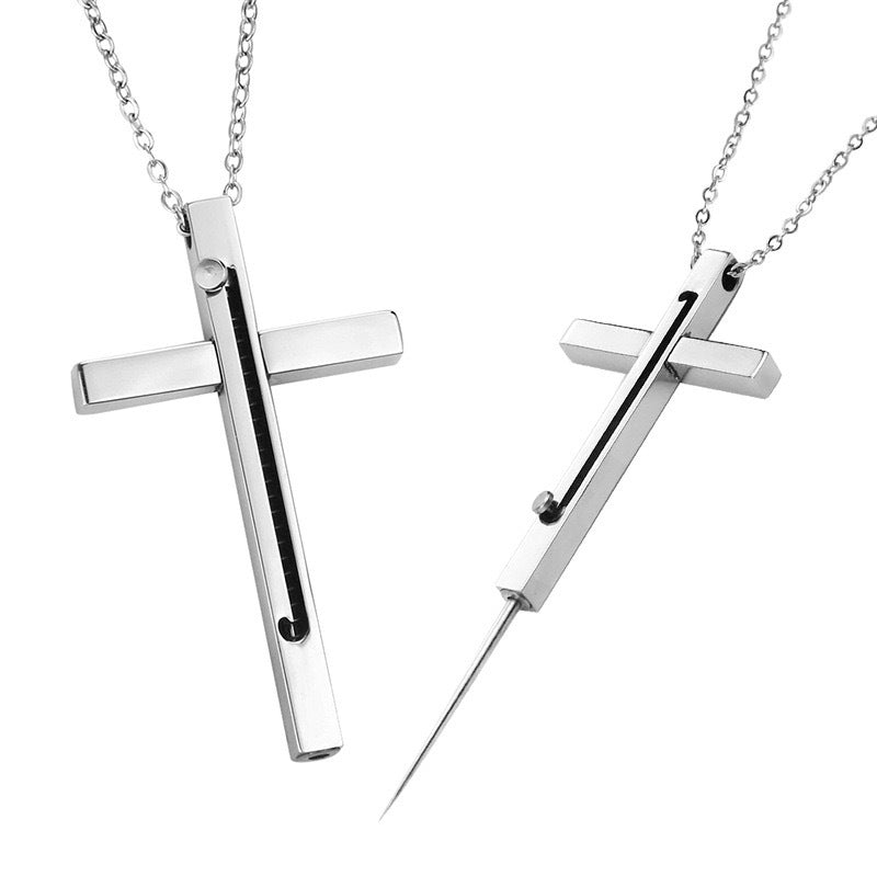 Cross EDC Retractable Pocket Knife Necklace for Personal Defense
