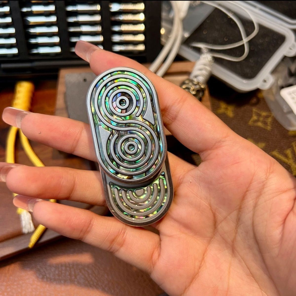 EDC Fidget Spinner with White Moonlight Shell Design