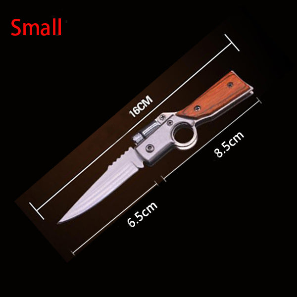 AK47-Themed Folding Knife with Elegant Wood Grain Handle
